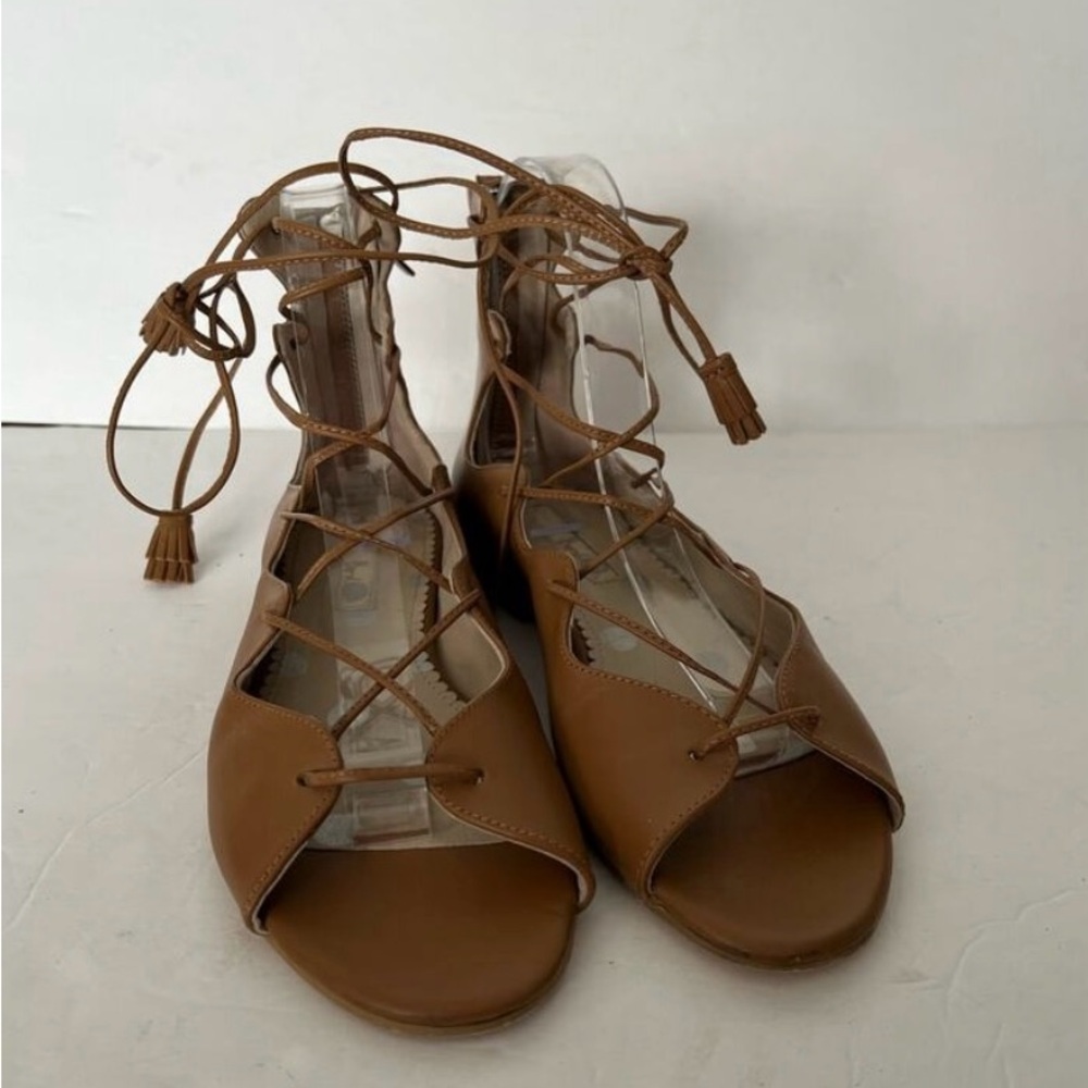 Boden Women's Leather Tasseled Strappy Gladiator Sandal Flat Comfort Brown SZ 38 - Picture 2 of 9